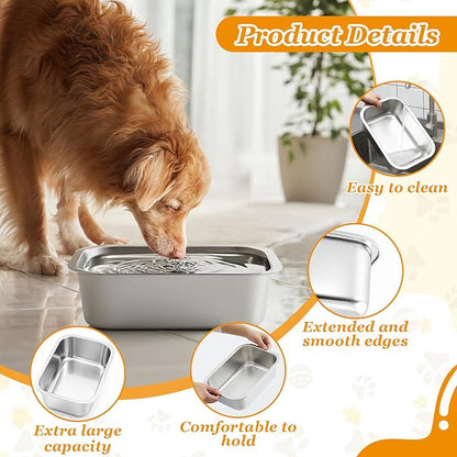 LemonRoad 10 Pcs Large Stainless Steel Metal Dogs Bowls Bulk 1.25 Gallons Capacity Pet Food Dish Rust Resistant for Medium, Larges, X-Large Dogs Pets Indoor and Outdoor Use