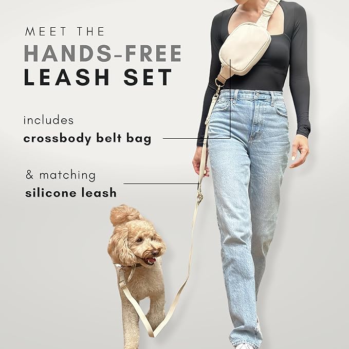 Hands Free Leash and Belt Bag | Cream Belt Bag + Leash