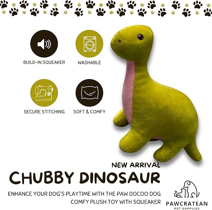 7" Squeaky Plush Toy for Puppies Small Dogs Self Etertainment Washable Soft Made [PET ONLY] (Green & Pink Dinsaur)
