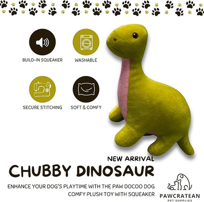 7" Squeaky Plush Toy for Puppies Small Dogs Self Etertainment Washable Soft Made [PET ONLY] (Green & Pink Dinsaur)
