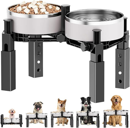 Aystkniet Dog Bowl Stand with Adjustable Height & Width, Anti-Slip Elevated Food Water Bowl Holder for Large Medium Small Dogs, Durable Raised Dog Feeder for Lifted Feeding, Only Stand Without Bowls