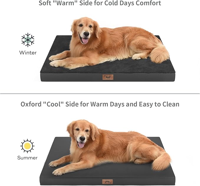 Flat Extra Large Dog Bed, Jumbo Waterproof Dog Bed for Large Dogs, Orthopedic Egg Crate Foam Pet Mat with Removable Washable Cover, Black