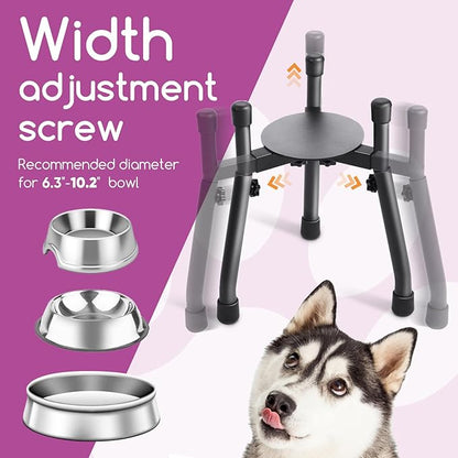 Adjustable Elevated Dog Bowl Stand, Metal Raised Feeder for Medium & Large Dogs, 3 Heights (8.8", 10.8", 12.5"), Width 6.3"–10.2", Spill-Proof Mat, Anti-Slip & Quiet, Bowl Not Included
