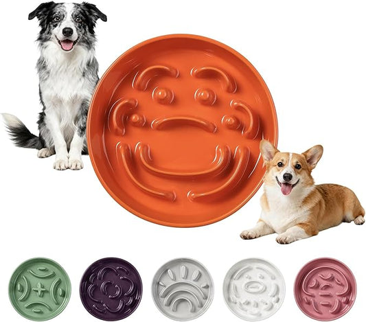 Ceramic Slow Feeder Dog Bowl - Maze Dog Bowl to Slow Down Eating - Feeding Dish for Fast Eaters - Ideal Food Control Dish for Medium to Large Breeds - 8.2 Inch - 1.8 Cups (180g) - Orange