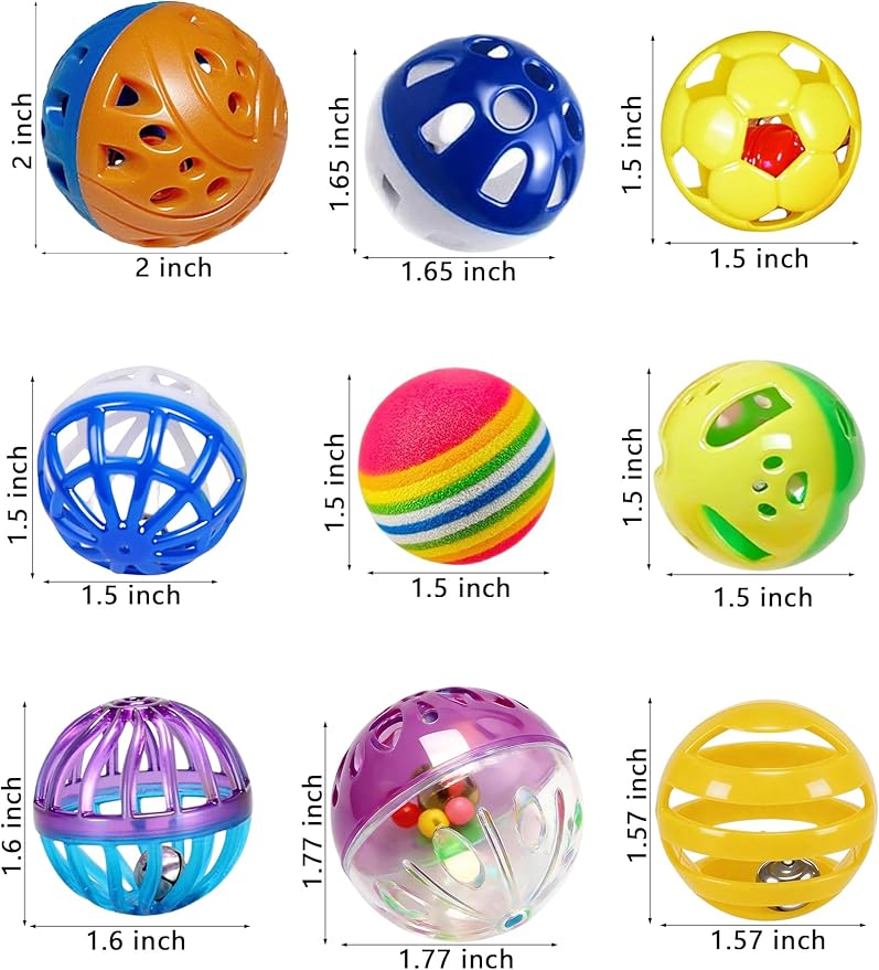 10 Pack Cat Toys Balls for Indoor Kitten with Bell and Colorful Beads, Soft Sponge PP Material, Interactive Chase Toys for Cats and Kittens (1.5'' - 2.1'')