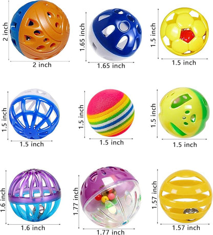 10 Pack Cat Toys Balls for Indoor Kitten with Bell and Colorful Beads, Soft Sponge PP Material, Interactive Chase Toys for Cats and Kittens (1.5'' - 2.1'')