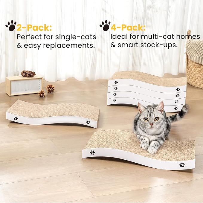 Cat Scratcher, Durable Scratch Pad, Corrugated Cardboard Scratching Board for Indoor Cats, Heavy Duty, Double-Sided Usability, Recyclable, with Catnip, Medium, 2 Packs