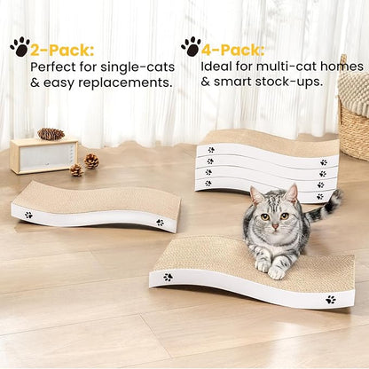 Cat Scratcher, Durable Scratch Pad, Corrugated Cardboard Scratching Board for Indoor Cats, Heavy Duty, Double-Sided Usability, Recyclable, with Catnip, Medium, 2 Packs