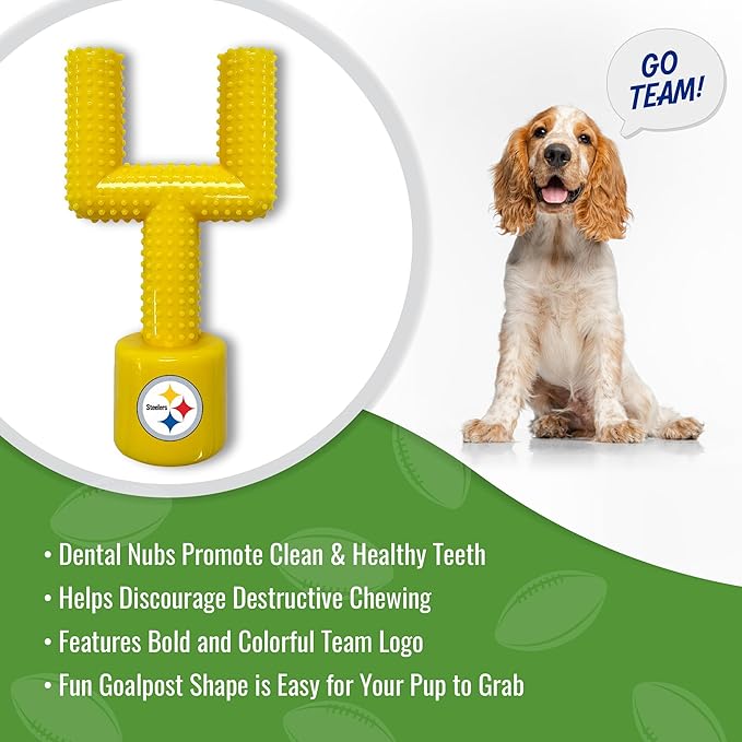 NFL Pittsburgh Steelers Mega-Chew Hard Nylon Bacon-Flavored Dog Bone Football Goal Post Chew Toy. Interactive Tasty Fun Dog Chew Toy. Indestructible Strong & Durable Pet Chew Toy