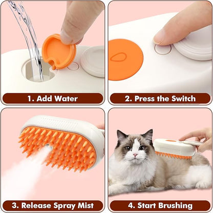 4 in 1 Rechargeable Pet Steam Brush, Portable Grooming Tool for Dogs and Cats, Removes Tangles & Loose Fur, Suitable for Short & Long-haired Pets