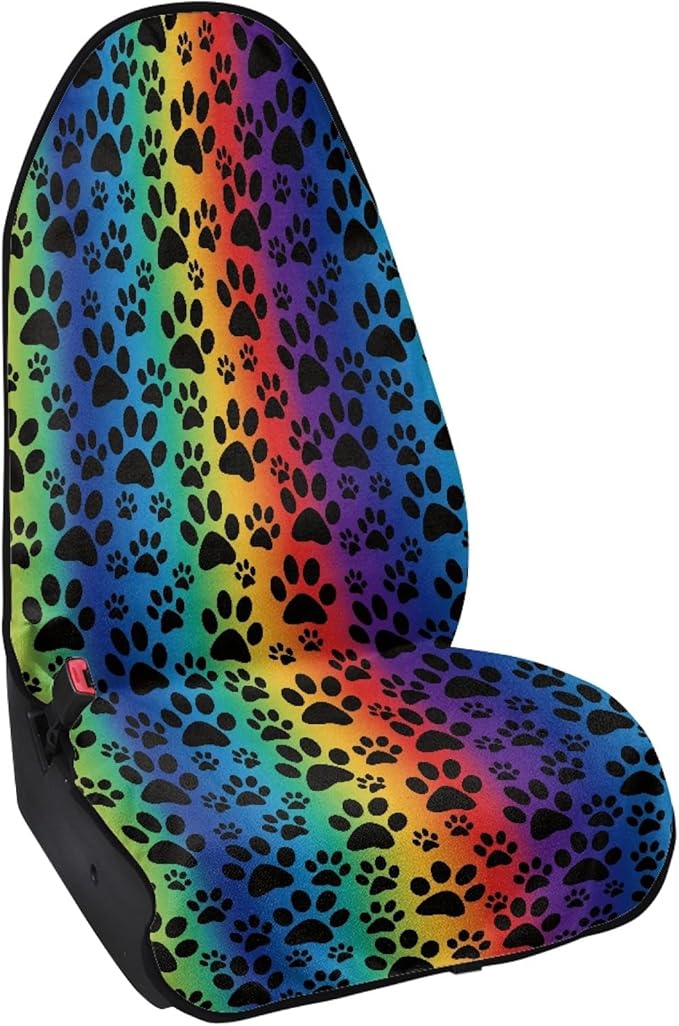 Coldinair Rainbow Dog Paws Print Towel Beach Car Seat Cover Non-Slip Bucket Front Seats Protector,Universal Fit Waterproof and Stain Resistant for Cars,SUVs,Trucks