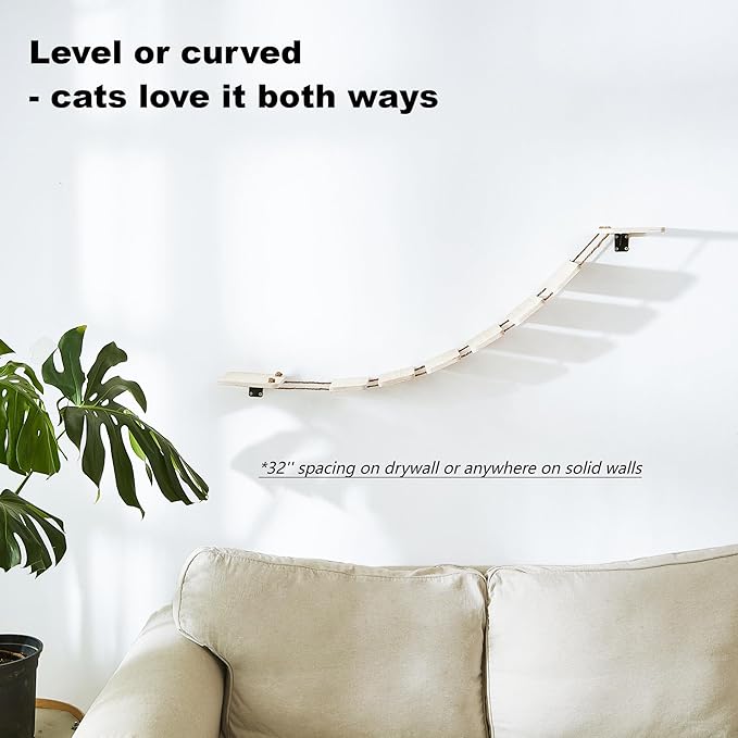 Wall-Mounted Cat Bridge & Shelf – Multi-Functional Climbing Step with Natural Sisal Rope, DIY Feline Highway for Kittens to Large Cats