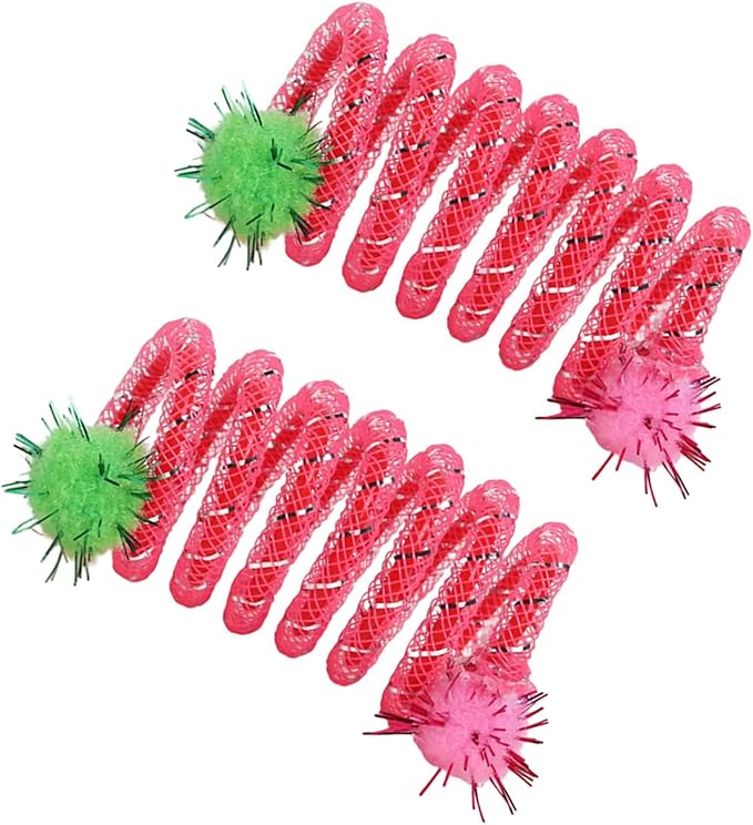 2Pcs Colorful Coils Spring with Plush Ball Cats Chew Toy for Indoor and Outdoor Play Stimulating Curiosity and