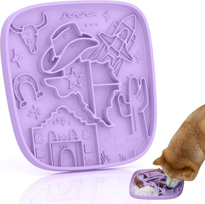 Puzzle Feeder Snuffle Mat and Lick Mat for Dogs,Texas Textured Slow Feeder, 0.75 Inch Thin Silicone Mat Holds 3 Cups, Dishwasher and Microwave Safe, Purple