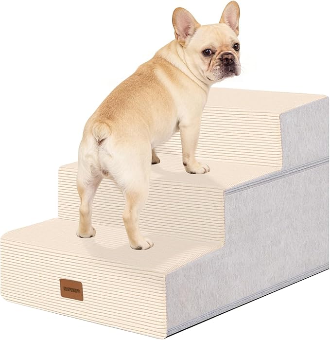 Dog Stairs for Small Dogs, 13.5" H, 3-Step Pet Steps for Couch Sofa and Chair, Non-Slip Balanced Pet Ramp for Medium Cats,Indoor Dog Ladder, Beige