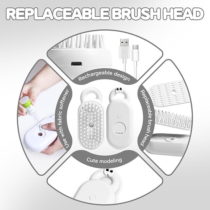 Cat Steam Brush, 3 in 1 Spray Comb for Pets, Rechargeable Pet Massage Deshedding Grooming Brush, Hair Removal Comb for Long-Haired/Short-Haired Cats