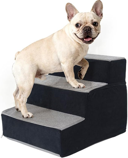 Dog Stairs for Small Dogs 13.6" H, Non-Slip Pet Stairs Ramp for Small Medium Dogs and Cats, Doggy Steps for Bed, Couch or Chair, High Density Foam Indoor (Grey, 15"x18"x13.6, 3)