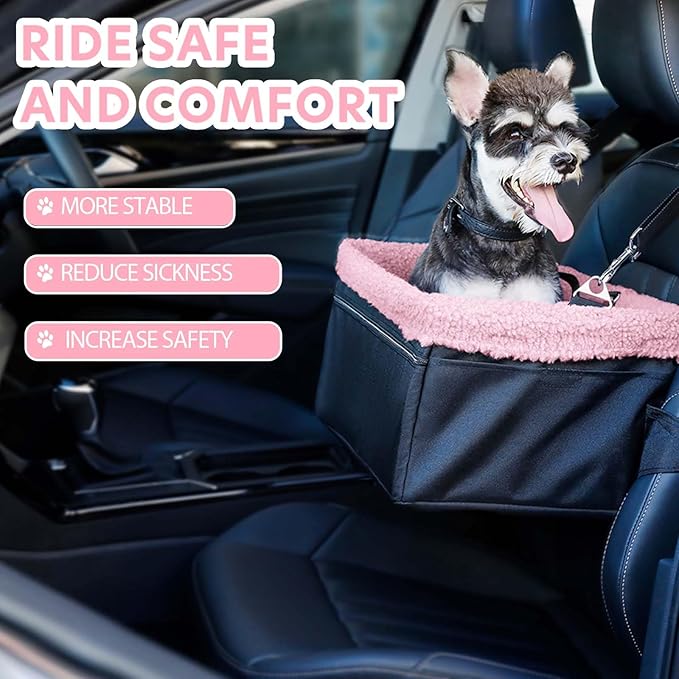 Dog Car Seat for Small Pets Under 20lbs, Booster Seat with Metal Frame, Double-Layer Oxford Fabric, Safety Leash for Dogs and Cats