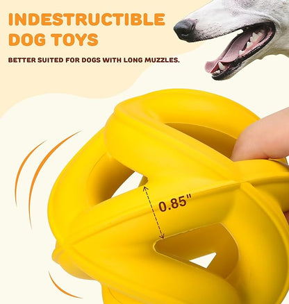 Interactive Dog Toys for Aggressive Chewers - Natural Rubber Durable Dog Toys to Keep Them Busy, Safe for Most Breeds, Dog Chew Toy for Anxiety Relief, Fetch Training, Hand/Machine Washable, Lemon