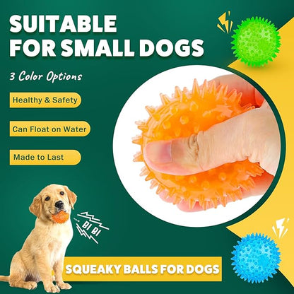 2 Different Functions Interactive Ball for Dogs 2.5” Squeaky Dog Balls Toys and Puppy Teething Chew Toy Balls for Small Dogs for Clean Teeth and Training （5Pcs）