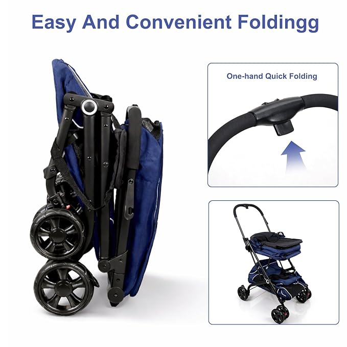 Petmolico Double Pet Stroller for 2 Cats/Dogs Strollers,2 Detachable Cat Carrier,No-Zip Double Pet Travel Storller for Small/Medium Dogs(Blue&Black)