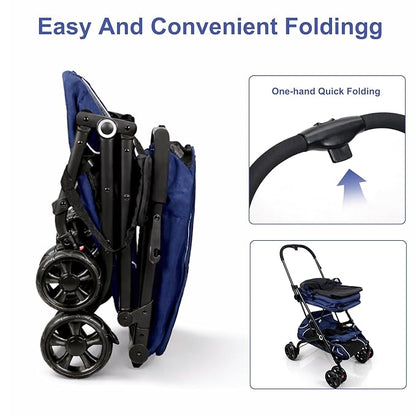 Petmolico Double Pet Stroller for 2 Cats/Dogs Strollers,2 Detachable Cat Carrier,No-Zip Double Pet Travel Storller for Small/Medium Dogs(Blue&Black)