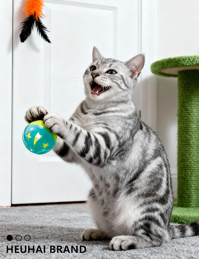 5 Pcs Cat Toy Bells Balls for Indoor Kitten, PP Material, Interactive Cat Toys with Bell, Assorted Styles for Cats Play and Chew (1.5'')