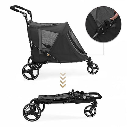 MoNiBloom Pet Stroller for Large Dogs or Multiple Dogs Cats with Adjustable Handle, 3-Wheels Dual Entry Portable Dog Carting Easy Folding Pet Wagon Double Dog Stroller up to 55 lbs, Black
