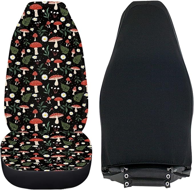 Mushroom Daisy Print Car Seat Covers Set of 2 for Women,Universal Bucket Front Seats Protector Fit for Car,SUV Sedan,Truck