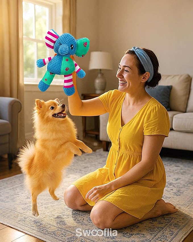 Swooflia Elephant Crinkle Dog Toy - Squeaky Plush Toys for Puppies,Treat Boredom for Small Dogs,Interactive Stimulating Puppy Toy to Keep Them Busy