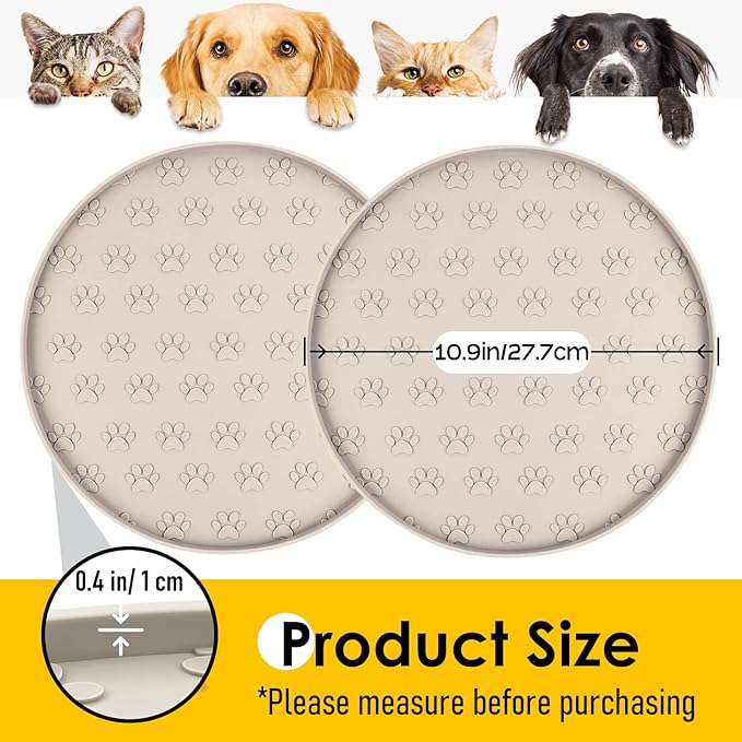 Pet Feeding Mats for Food and Water, Waterproof Anti-Slip Placemats for Dog Cat Bowl, 1 Pack Silicone Pet Food Mat, Dishwasher Safe 10.9 × 10.9 (1 Beige, Small Paws)