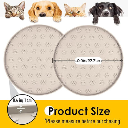 Pet Feeding Mats for Food and Water, Waterproof Anti-Slip Placemats for Dog Cat Bowl, 1 Pack Silicone Pet Food Mat, Dishwasher Safe 10.9 × 10.9 (1 Beige, Small Paws)