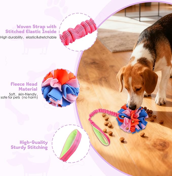 Snuffle Ball with Bungee Tug, Tug of War Rope Toys for Small Medium Dogs, Interactive Dog Toys Puppy Training Pull Toy for Exercise & Interactive Play Games (Pink)