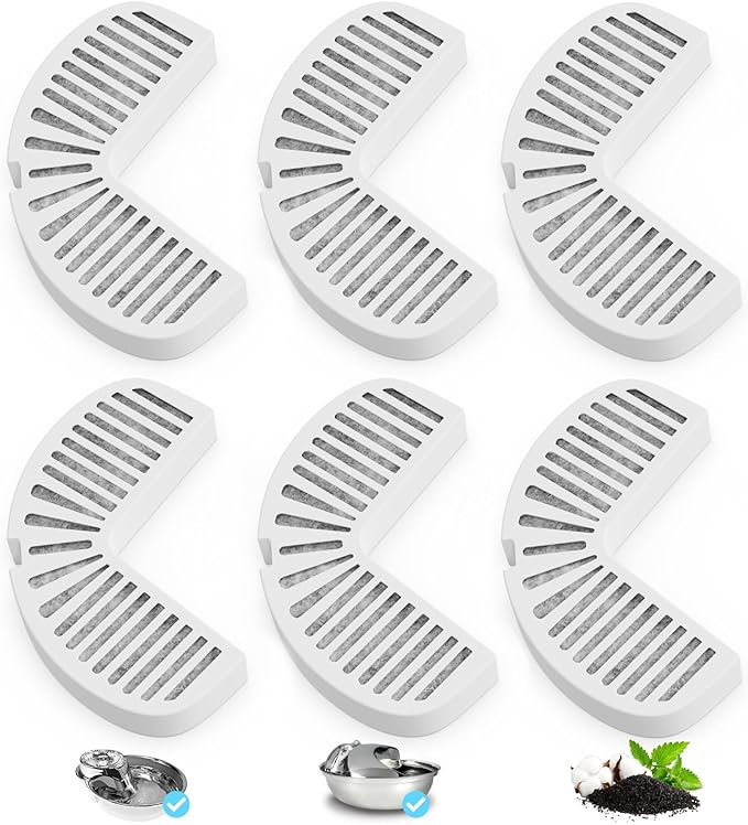 Cat and Dog Water Fountain Filters, 6 Pack Replacement Filters for Ceramic & Stainless Steel Fountains Automatic Pet Fountain Water Dispenser (6 Pack)
