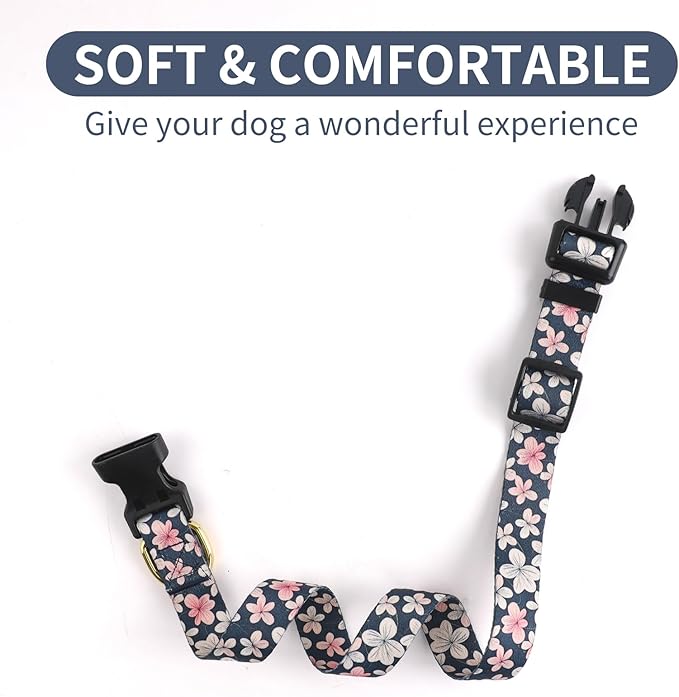 QQPETS Adjustable Soft Dog Collar: Print Flower Pink Multicolor Cute Patterns for XS Small Medium Large Pet Girl Boy Puppy Walking Running Training