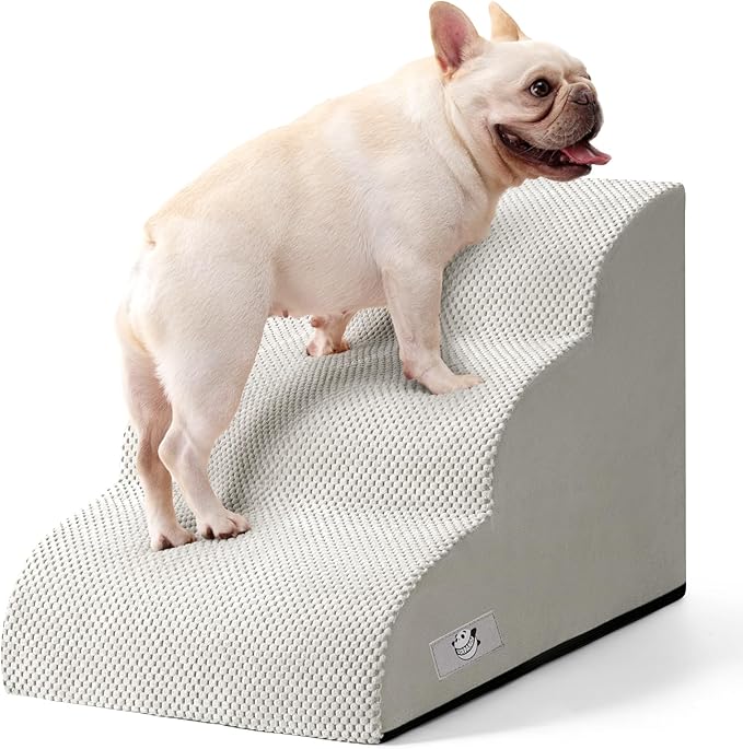 Dog Stairs for Small Dogs and Cats – 3 Step Pet Ramp for Couch & Sofa, Non-Slip Dog Steps for Pets, Washable Cover, High-Density Support Foam for Easy Climbing,Light Grey