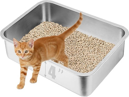 Stainless Steel Kitten Litter Box, 15.7"×11.8"×4" Low Entry Cat Litter Box for Small Cat, Kitty Shallow Litterbox for Guinea Pig, Puppy, Hamsters Toilet