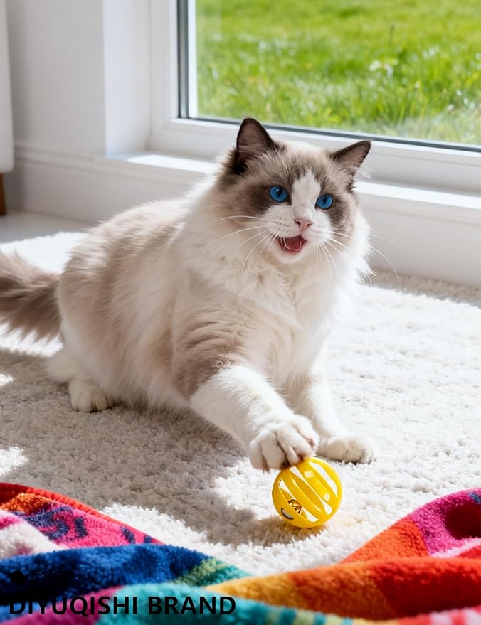 5 Pack Cat Toys Balls with Bell, 1.5 Inch Colorful Interactive Plastic Balls for Indoor Cats, Safe Sturdy Chase Play Toys for All Breeds (1.5'')