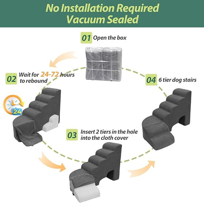 6 Tier Dog Stairs/Steps for High Bed, 27.5”H Non-Slip Pet Stairs Adjust to Left Side of Bed, Pet Steps for Small Dogs, Old Pets, and Injured Dogs, Dark Gray