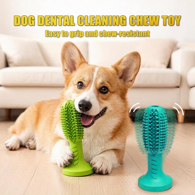 Dog Chew Toys, Interactive Suction Cup Toothbrush Chew Toy for Puppy Teething, Rubber Teeth Cleaning Stick with Treat Holder for Small and Medium Dogs (Lake Blue)