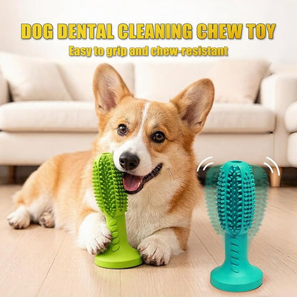 Dog Chew Toys, Interactive Suction Cup Toothbrush Chew Toy for Puppy Teething, Rubber Teeth Cleaning Stick with Treat Holder for Small and Medium Dogs (Lake Blue)