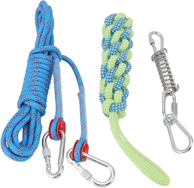 Asixxsix Spring Pole Dog Rope Toy, 16.4ft Stainless Steel Rustproof Outdoor Bungee Hanging Toy and Muscle Builder Interactive Dog Tug Toy for Small Medium Large Dogs