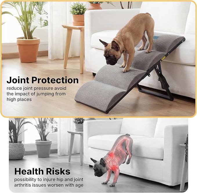 Veehoo Dog Ramp for Bed Couch for Small to Large Dog, Foldable Ramp for Dogs to Get on Bed 5 Adjustable Height from 12" to 20", Pet Cat Stairs Doggy Steps Non Slip with Metal Frame, Up to 130lbs