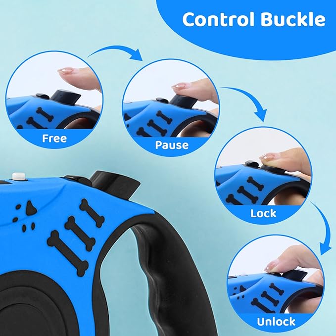 Retractable Dog Leash with USB Rechargeable Flashlight for Night Walks, 16FT Automatic Telescopic Tractor Dog Leash for Small and Medium Dogs, Light Blue