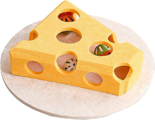 Cat Puzzle Toy with 3 Track Balls, Cheese Play Box for Indoor Kittens Treat Feeding, Fun Maze Game for Indoor Cats Boredom Relief & Exercise (Cheese Yellow)