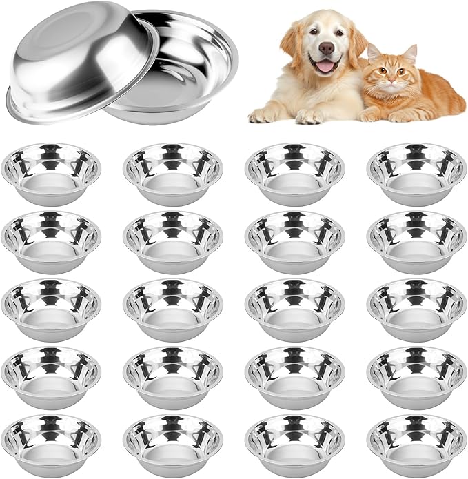 20 PCS Stainless Steel Dog Bowls, 32 Oz (4 Cups) Thickened Metal Dog Bowls for Multi Dogs Multi Cat Households or Kennels, Pet Replacement Bowl of Food and Water, Dishwasher Safe
