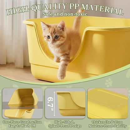2 Pack Low Entry Small Litter Box for Kittens, Kitty Plastic Litter Boxes, Open Top, Anti-Splash High Sided Litter Tray Pan for Medium Pets, Puppy, Easy to Clean, 15.7"L*11.8"W*6.7"H (Green)
