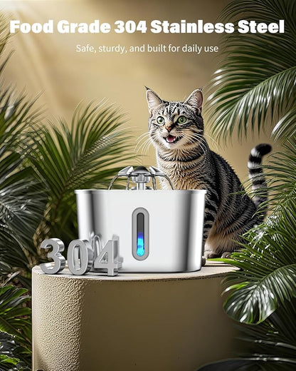 Wonder Creature Cat Water Fountain Stainless Steel, 74oz/2.2L Automatic Quiet Cat Drinking Fountain, Indoor Water Dispenser for Cats, Kittens, Small Dogs and Pets, Circulating Pet Water Fountain
