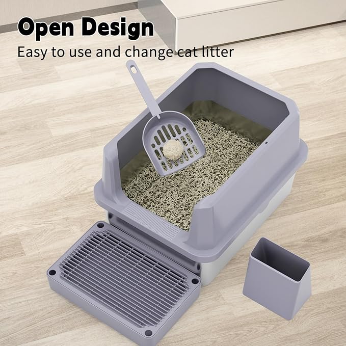 RIZZARI Cat Litter Box: Pink Stainless Steel Won’t Trap Odors - Easy Rinse Clean Non-Porous - Open Top Design - 11.6" High Sides - 17.3"x13.5" - with Scoop - Studio Apartment/Bathroom