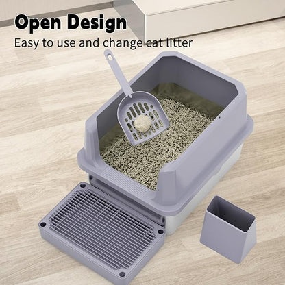 RIZZARI Cat Litter Box: Pink Stainless Steel Won’t Trap Odors - Easy Rinse Clean Non-Porous - Open Top Design - 11.6" High Sides - 17.3"x13.5" - with Scoop - Studio Apartment/Bathroom